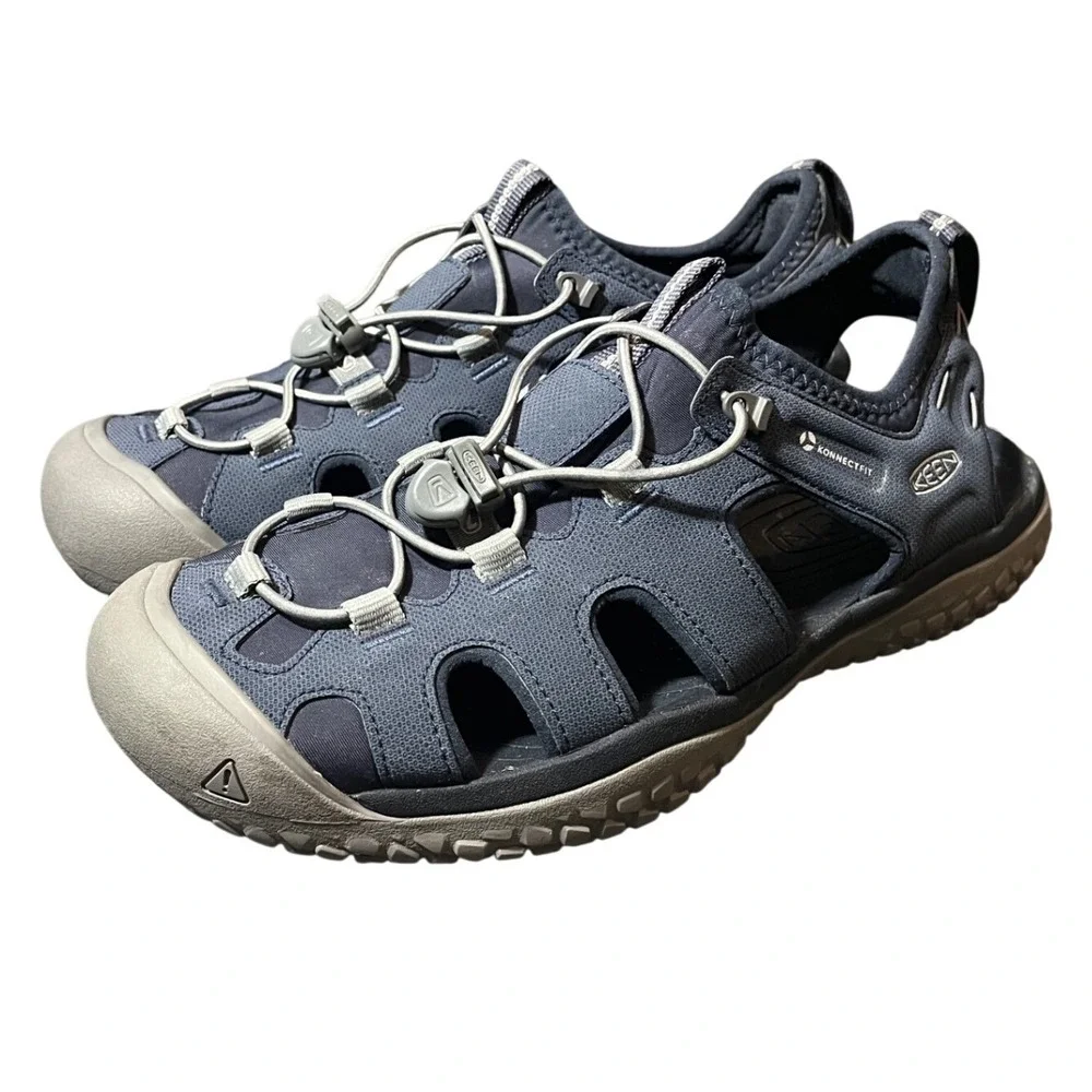 KEEN Solr Water Sandals Mens Size 10 Navy Blue Gray Bungee Lace Sport Hiking